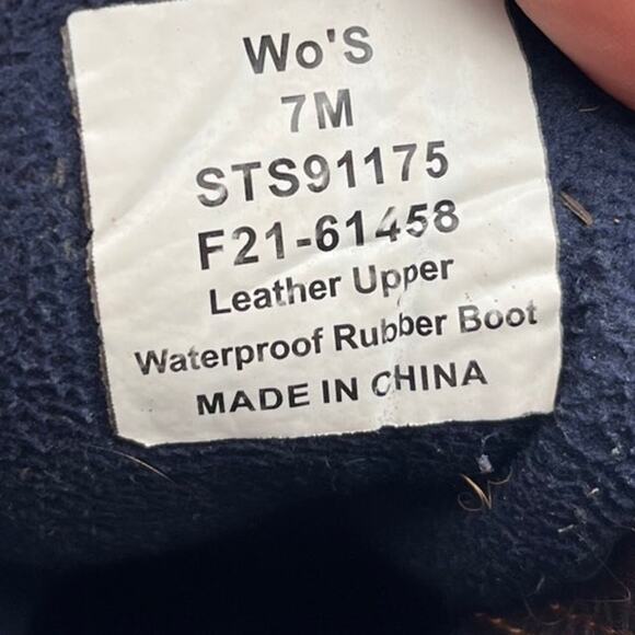 Sperry Saltwater Duck Boots Womens Size 7 Brown Leather Navy Rubber STS91175 - Picture 4 of 13